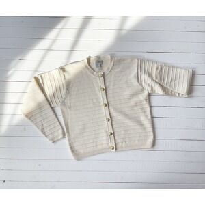 cream wool sweater 90s vintage Jos. A.‎ Bank minimalist white lambswool cardigan